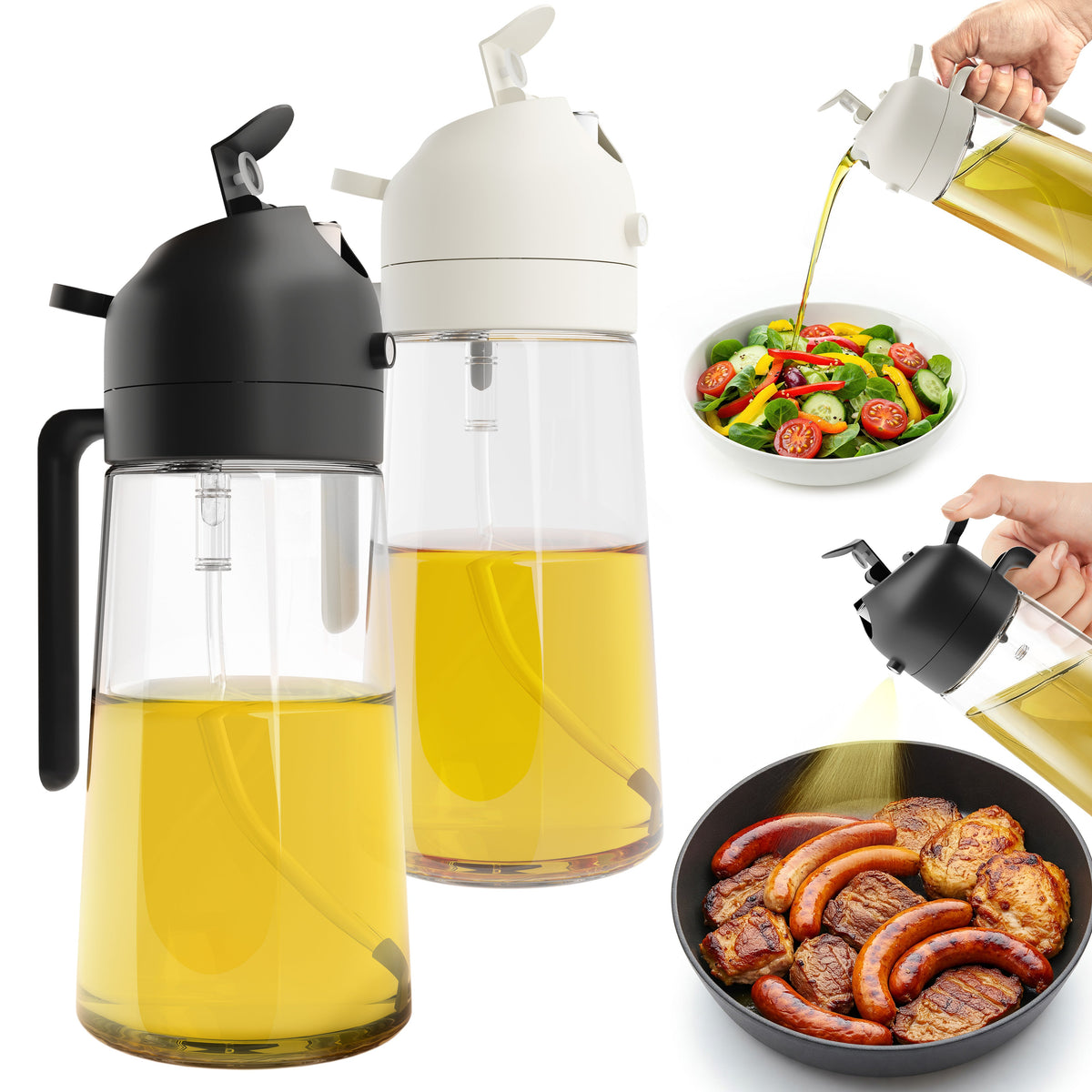 2-Pack 16 oz Glass Olive Oil Sprayer & Dispenser