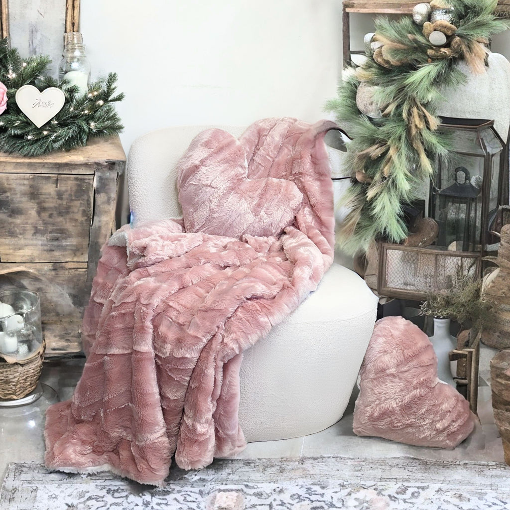 Dusty Rose Faux Fur Throw Blanket
