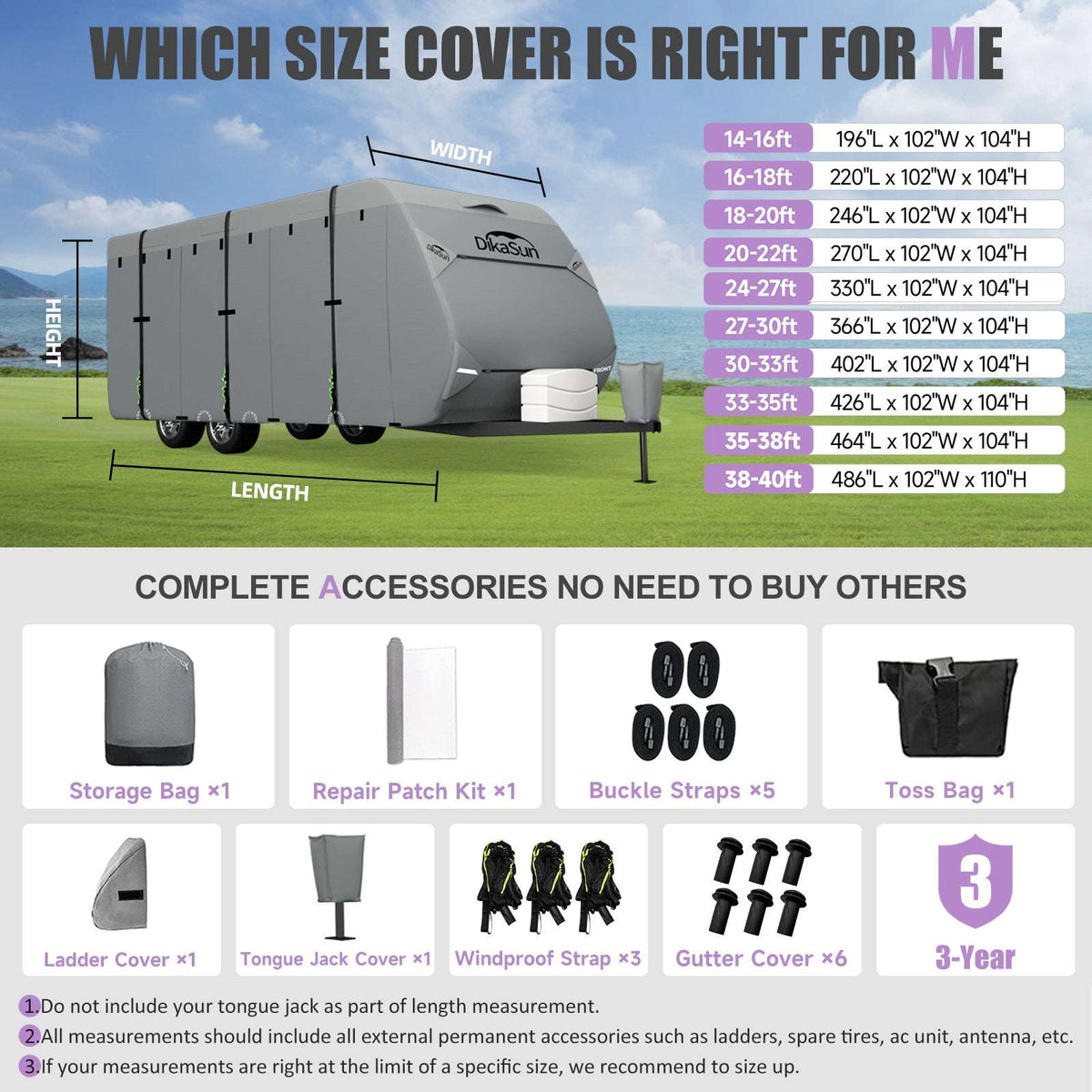 DikaSun 7-Layer Travel Trailer RV Cover