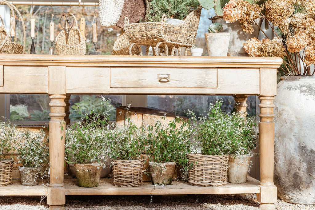 Rattan Flower Pot Basket with Plastic Liner
