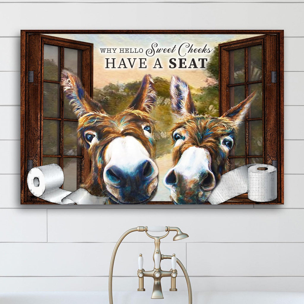 Have a Seat Sweet Cheeks Bathroom Canvas Sign