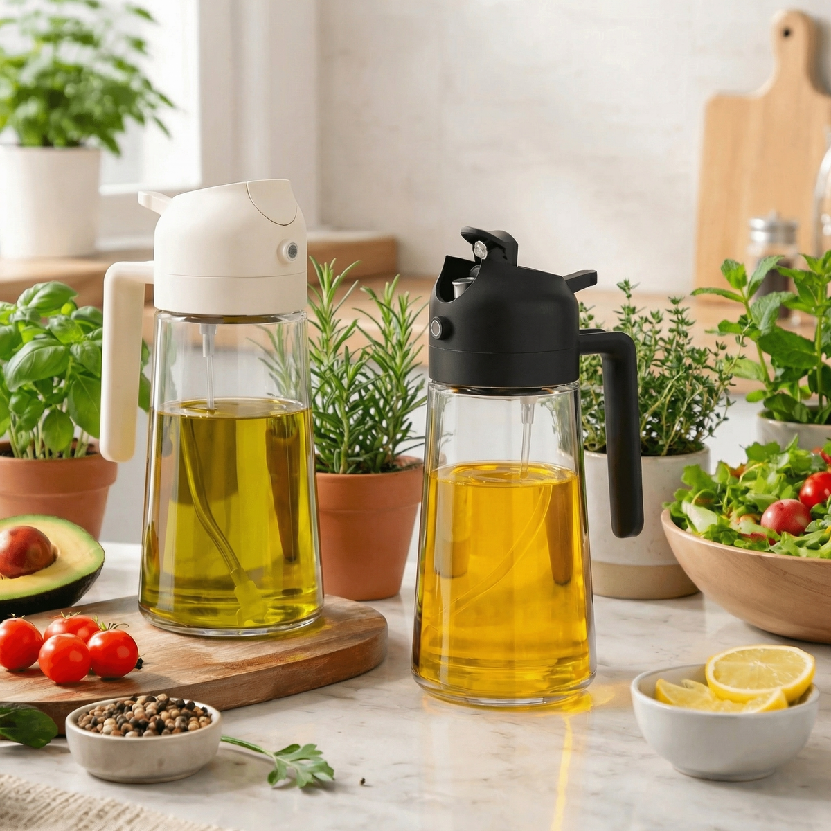 2-Pack 16 oz Glass Olive Oil Sprayer & Dispenser