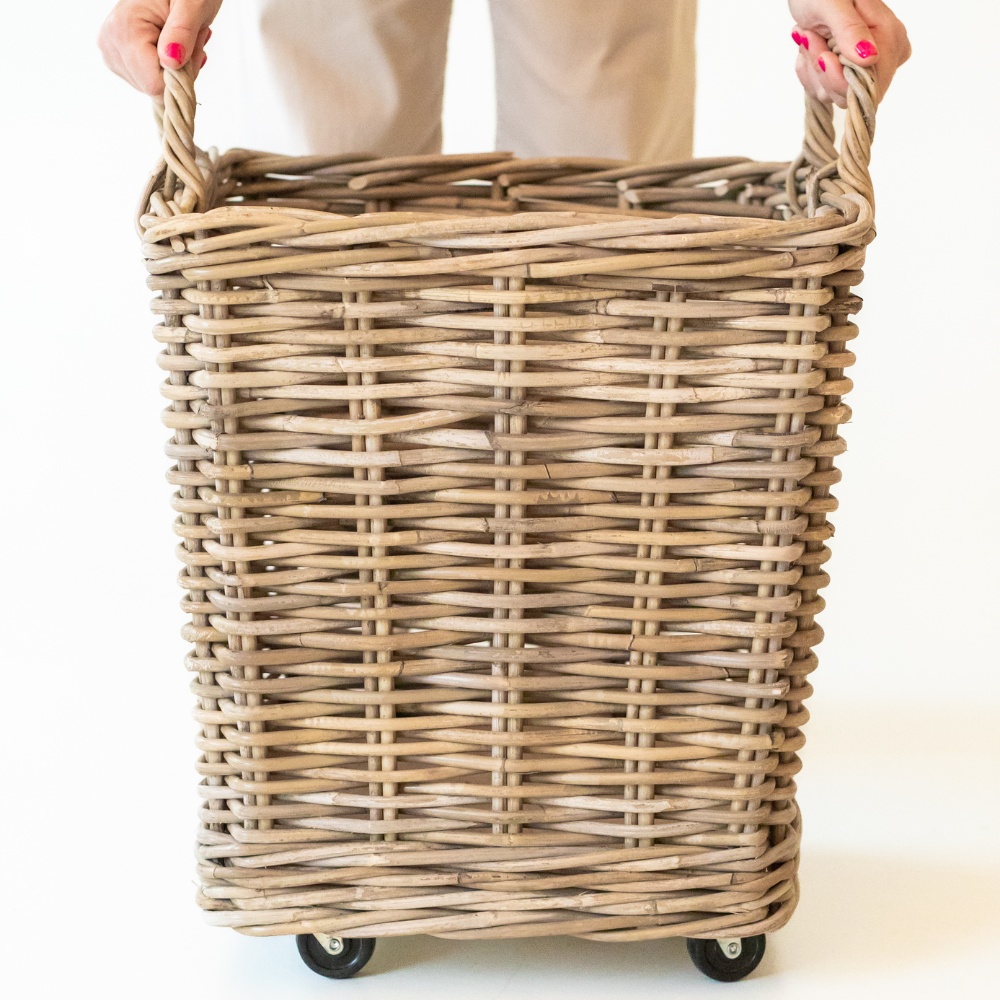 Rattan Square Storage Basket on Wheels