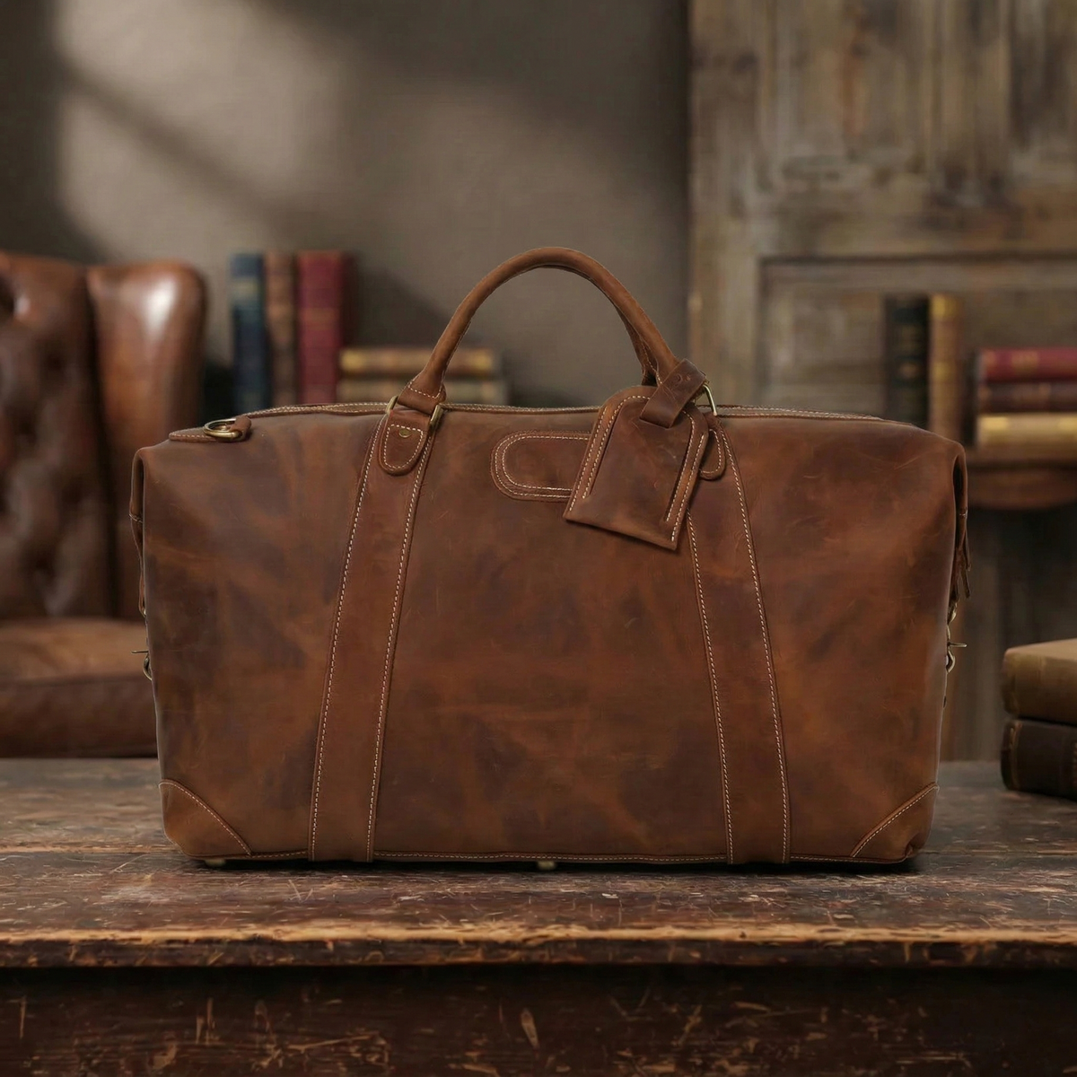 Men's Genuine Leather Weekender Duffle Bag